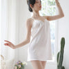 Image of Lace Night Dress Backless Night Gown Deep V Lingerie Women Ladies Silk Sleepwear Sexy Patchwork Satin nighty