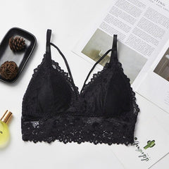 Lace Sheer Triangle Unpadded Bra Crop Tops Sexy Women Floral Sexy Strappy Lingerie Comfy Black Ladies Bras F