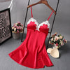 Image of Ladies Sexy Nightdress Silk V-neck Floral Sleepwear Lingerie Babydoll Nightgown Mini Sleeveless Women Sleepshirt With Padded Bra