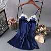 Image of Ladies Sexy Nightdress Silk V-neck Floral Sleepwear Lingerie Babydoll Nightgown Mini Sleeveless Women Sleepshirt With Padded Bra