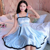 Image of Ladies Sexy Silk Satin Night Dress Sleeveless Nighties V-neck Nightgown Plus Size Nightdress Lace Sleepwear Nightwear For Women