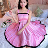 Image of Ladies Sexy Silk Satin Night Dress Sleeveless Nighties V-neck Nightgown Plus Size Nightdress Lace Sleepwear Nightwear For Women