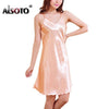 Image of Ladies Sexy Silk Satin Night Dress Sleeveless Nighties V-neck Nightwear For Women Nightgown Plus Size Nightdress Sleepwear