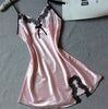Image of Ladies Sexy Silk Sleepwear Satin Nightgown V-neck Nightdress Slip Nighties Summer Night Dress Lace Night Gown Lingerie For Women