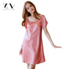 Image of Ladies Silk Sleepwear Summer Nightgown Sexy Lingerie Pink Nightdress for Women Satin Sleep Shirts Chemise Night Dress