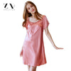 Image of Ladies Silk Sleepwear Summer Nightgown Sexy Lingerie Pink Nightdress for Women Satin Sleep Shirts Chemise Night Dress