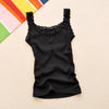 Image of Ladies Slim Vest Top Women Clothes Breathable Knitted Tank Top Classic Undershirt Round Neck Lace Straps Black Shirt