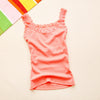 Image of Ladies Slim Vest Top Women Clothes Breathable Knitted Tank Top Classic Undershirt Round Neck Lace Straps Black Shirt