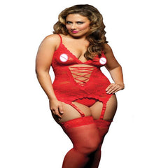 Large Size XL-6XL Bridal Sexy Lingerie Lace suspenders Sleepwear Thong Pajamas Erotic Underwear Conjoined Dress Leotard Intimate with Garters and Black Net Stockings