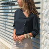 Image of Leisure Blouse 2019 Fashion Long Sleeve Women Blouses and Tops Skew Collar Solid Office Shirt Casual Tops Blusas Chemise Femme