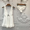 Image of Lisacmvpnel  Net Yarn Sexy Women Nightgown+Pantie Set Deep V Lace Women Sleepwear