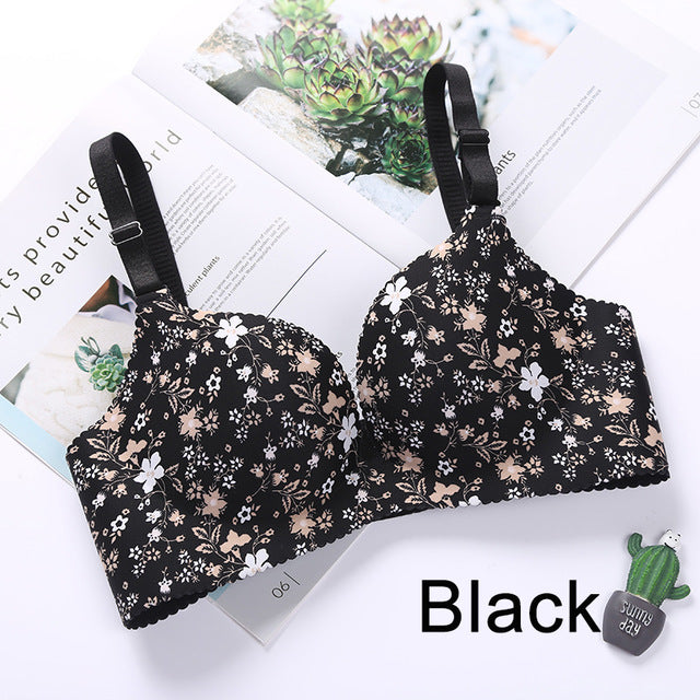 Liva Girl five-color one-piece Bra Gathered Adjustable Shoulder Strap Four Rows Of Buckles Without Steel Support Printed Bra