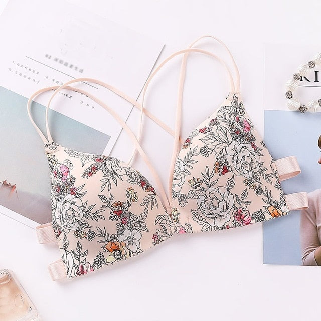 Liva Girl five-color one-piece Bra Gathered Adjustable Shoulder Strap Four Rows Of Buckles Without Steel Support Printed Bra