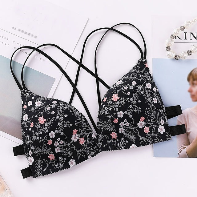 Liva Girl five-color one-piece Bra Gathered Adjustable Shoulder Strap Four Rows Of Buckles Without Steel Support Printed Bra
