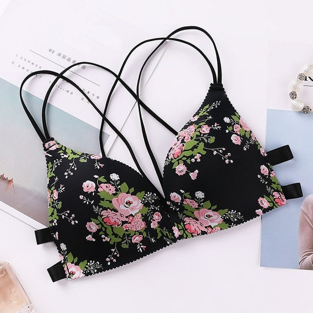 Liva Girl five-color one-piece Bra Gathered Adjustable Shoulder Strap Four Rows Of Buckles Without Steel Support Printed Bra