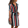 Image of Long Sleeve Shirt Dress 2019 Summer Boho Beach Dresses Women Casual Striped Print A-line Mini Party Dress Vestidos