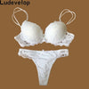 Image of Ludevelop Sexy Thong Lace Push Up Bra Set Lingerie Women Underwear Sets Intimates Embroidery Floral Black White Bra Brief Sets