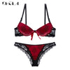 Image of Luxury Printing Underwear Set Women Bow Fashion Red Push Up Bra Panties Sets Sexy Lingerie Embroidery Lace Bra Set Cotton Thick