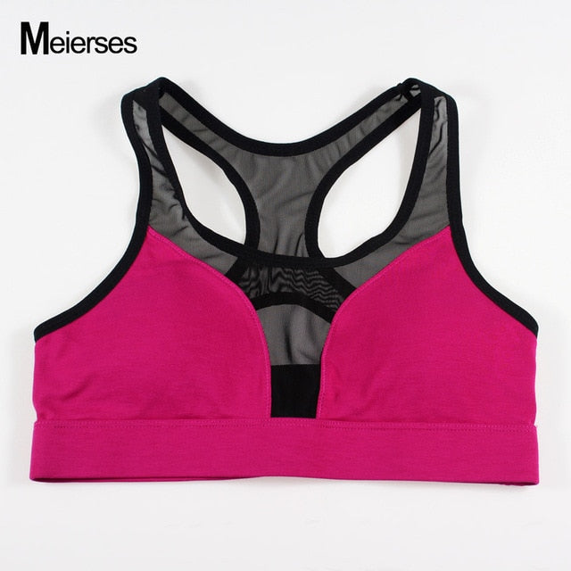 MEIERSES Women Sports Bra Fitness Clothes Breathable Running Vest Mesh Patchwork Workout Tank Top 2019 New Yoga Top Sport Bra