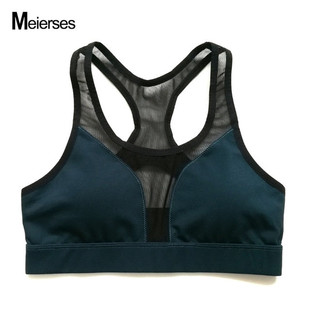 MEIERSES Women Sports Bra Fitness Clothes Breathable Running Vest Mesh Patchwork Workout Tank Top 2019 New Yoga Top Sport Bra