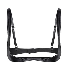 MSemis Sexy Womens Lingerie Fashion Leather Bras Tops Adjustable Wire-free Seamless Open Cup Shelf Bra Exposed Breasts Nipples