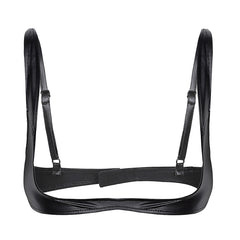 MSemis Sexy Womens Lingerie Fashion Leather Bras Tops Adjustable Wire-free Seamless Open Cup Shelf Bra Exposed Breasts Nipples