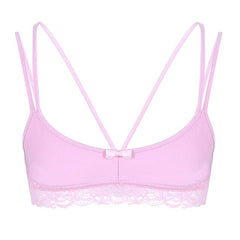 Mens Sissy Bra Hot Sexy Lingerie Wire-free Open Cup Bra Underbust Bralette Lace Hem Strappy Hot Bra Top Exotic Underwear for Sex