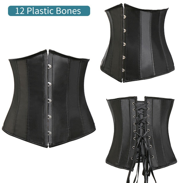 Burvogue Underbust Steampunk Corset Waist Control Gothic Corsets Cincher with Curved Hem Bustiers Embroidery Short Waist Trainer  (11)