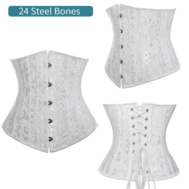Burvogue Underbust Steampunk Corset Waist Control Gothic Corsets Cincher with Curved Hem Bustiers Embroidery Short Waist Trainer  (11)