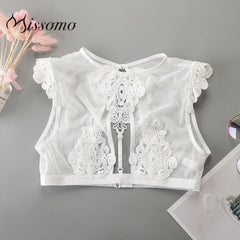 Missomo Women Erotic Sexy Modis Cross Halter Lace Cup Sheer Mesh Brief Bra Bralette Transparent Brassiere Plus Size Lingerie