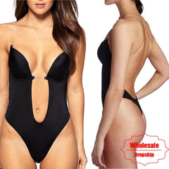 NINGMI Party Dress Bodysuit Underwear Women Body Shaper Slips Backless Bra G-string Waist Trainer U Plunge Underdress Shapewear