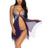 Image of NINGMI Sexy Lingerie for Women Open Front Babydoll Lace Floral Nightgown Thong Set Mesh HOt Chemise with String V Neck Sleepwear