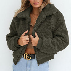 Nadafair Faux Fur Coat Women Autumn Winter Fluffy Teddy Jacket Coat Plus Size Long Sleeve Outerwear Turn Down Short Coat Female