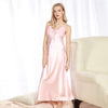 Image of Navy Blue Female Sexy Intimate Lingerie Nightgown Women Long Satin Spaghetti Strap Nighties Faux Silk Nightdress Home Wear