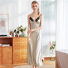 Image of Navy Blue Female Sexy Intimate Lingerie Nightgown Women Long Satin Spaghetti Strap Nighties Faux Silk Nightdress Home Wear