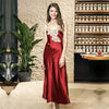 Image of Navy Blue Female Sexy Intimate Lingerie Nightgown Women Long Satin Spaghetti Strap Nighties Faux Silk Nightdress Home Wear