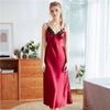Image of Navy Blue Female Sexy Intimate Lingerie Nightgown Women Long Satin Spaghetti Strap Nighties Faux Silk Nightdress Home Wear