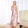 Image of Navy Blue Female Sexy Intimate Lingerie Nightgown Women Long Satin Spaghetti Strap Nighties Faux Silk Nightdress Home Wear
