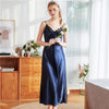 Image of Navy Blue Female Sexy Intimate Lingerie Nightgown Women Long Satin Spaghetti Strap Nighties Faux Silk Nightdress Home Wear