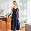 Image of Navy Blue Female Sexy Intimate Lingerie Nightgown Women Long Satin Spaghetti Strap Nighties Faux Silk Nightdress Home Wear