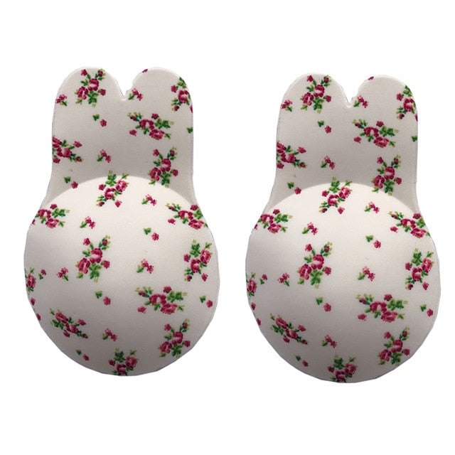 New 6 Colors Kawaii Rabbit Women Silicone Strapless Invisible Push Up Bras For Self Adhesive Wireless Bralette Reusable Bra Pads