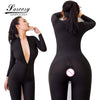 Image of New Arrive Open Crotch Black and White Striped Sheer Bodystocking Bodysuit Erotic Lingerie for Women Double Zipper Long Sleeves