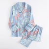 Image of New Cartoon Sleepwear Heart Stripe Print Pajamas Sets Women Harajuku pajamas Men Women long sleeve shirt nighty Nightwear Set