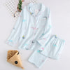 Image of New Cartoon Sleepwear Heart Stripe Print Pajamas Sets Women Harajuku pajamas Men Women long sleeve shirt nighty Nightwear Set