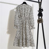 Image of New Chiffon summer Dress Women Bow Spring Small Floral Long Sleeve Polka Elastic Waist Leopard Vintage Pleated Collar Vestidos