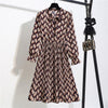 Image of New Chiffon summer Dress Women Bow Spring Small Floral Long Sleeve Polka Elastic Waist Leopard Vintage Pleated Collar Vestidos