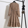 Image of New Chiffon summer Dress Women Bow Spring Small Floral Long Sleeve Polka Elastic Waist Leopard Vintage Pleated Collar Vestidos