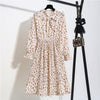 Image of New Chiffon summer Dress Women Bow Spring Small Floral Long Sleeve Polka Elastic Waist Leopard Vintage Pleated Collar Vestidos