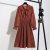 Image of New Chiffon summer Dress Women Bow Spring Small Floral Long Sleeve Polka Elastic Waist Leopard Vintage Pleated Collar Vestidos