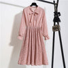 Image of New Chiffon summer Dress Women Bow Spring Small Floral Long Sleeve Polka Elastic Waist Leopard Vintage Pleated Collar Vestidos